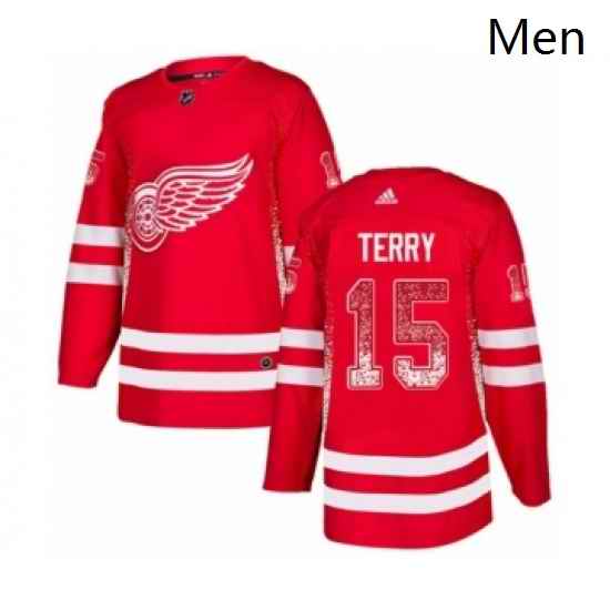 Mens Adidas Detroit Red Wings 15 Chris Terry Authentic Red Drift Fashion NHL Jersey